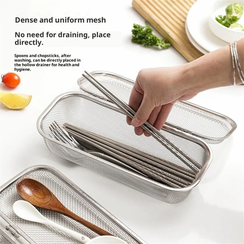 SUS304 Small Dishwasher Cutlery Storage Basket Rust Resistant Fast Drainage Cutlery Sterilizing Basket - Silver
