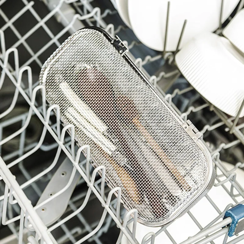 SUS304 Small Dishwasher Cutlery Storage Basket Rust Resistant Fast Drainage Cutlery Sterilizing Basket - Silver
