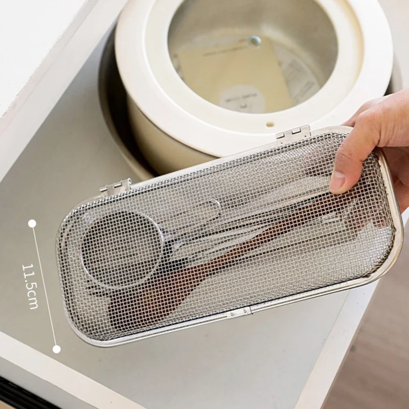 SUS304 Small Dishwasher Cutlery Storage Basket Rust Resistant Fast Drainage Cutlery Sterilizing Basket - Silver