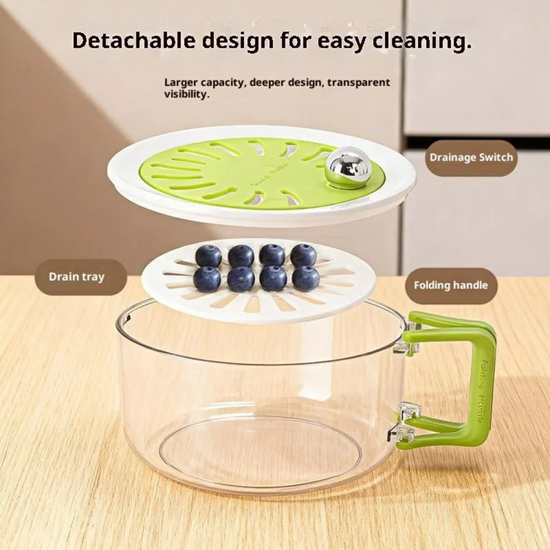 Double Layer Draining Box Large Capacity Fruit Washing Basket Detachable Washing Basket(BPA-Free) - Green