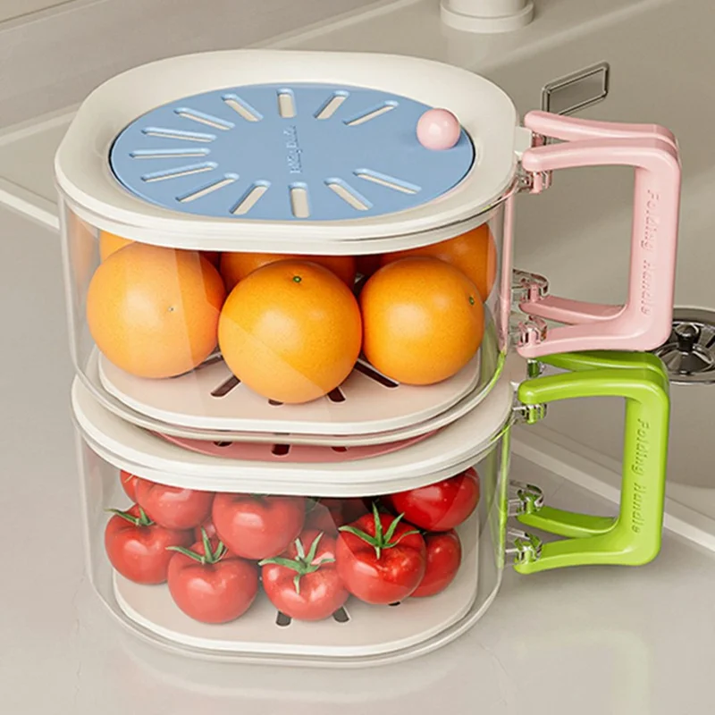 2 in 1 Drainage Tray Thickened Fruit Washing Basket Efficient Drainage Vegetable Washing Basket - Sky Blue