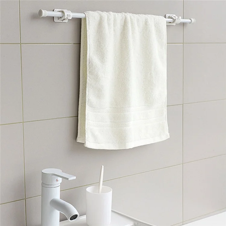 40-70CM Bathroom Towel Curtain Rod Telescopic Expandable Tension Rod Wardrobe Clothes Hanger Pole with 2 Rod Holder Hooks - White