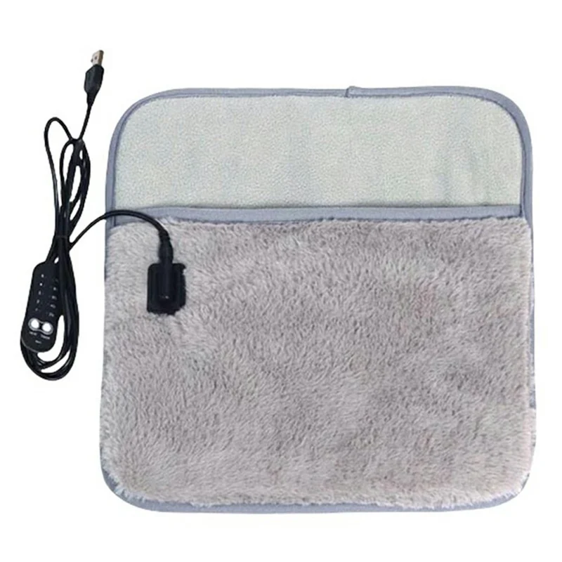 USB Heated Foot Warmer 5 Temperature Settings Washable Furry Electric Heating Pad with Timer