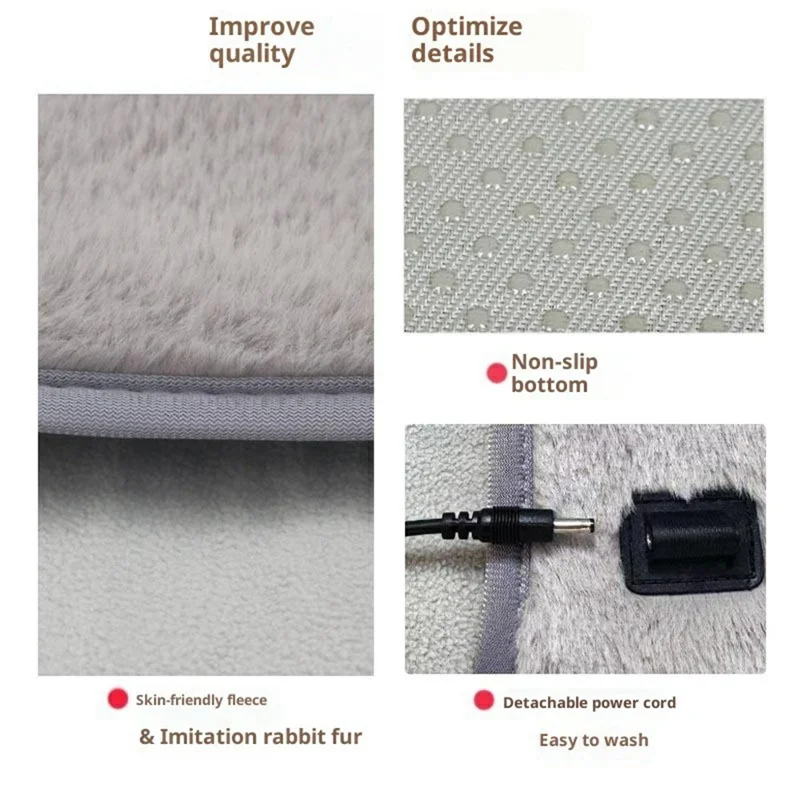 USB Heated Foot Warmer 5 Temperature Settings Washable Furry Electric Heating Pad with Timer