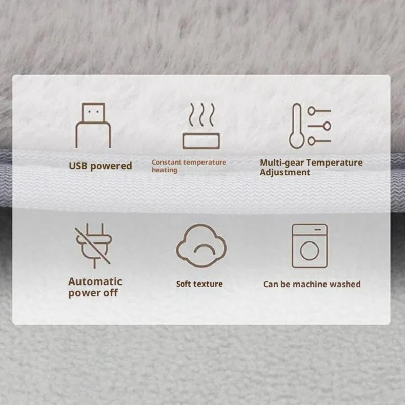 USB Heated Foot Warmer 5 Temperature Settings Washable Furry Electric Heating Pad with Timer