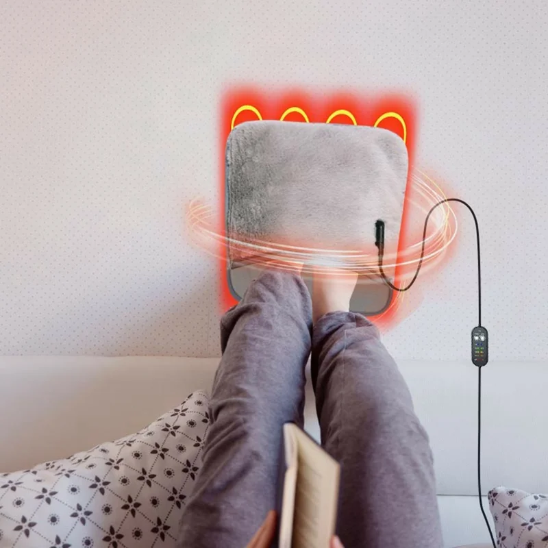 USB Heated Foot Warmer 5 Temperature Settings Washable Furry Electric Heating Pad with Timer