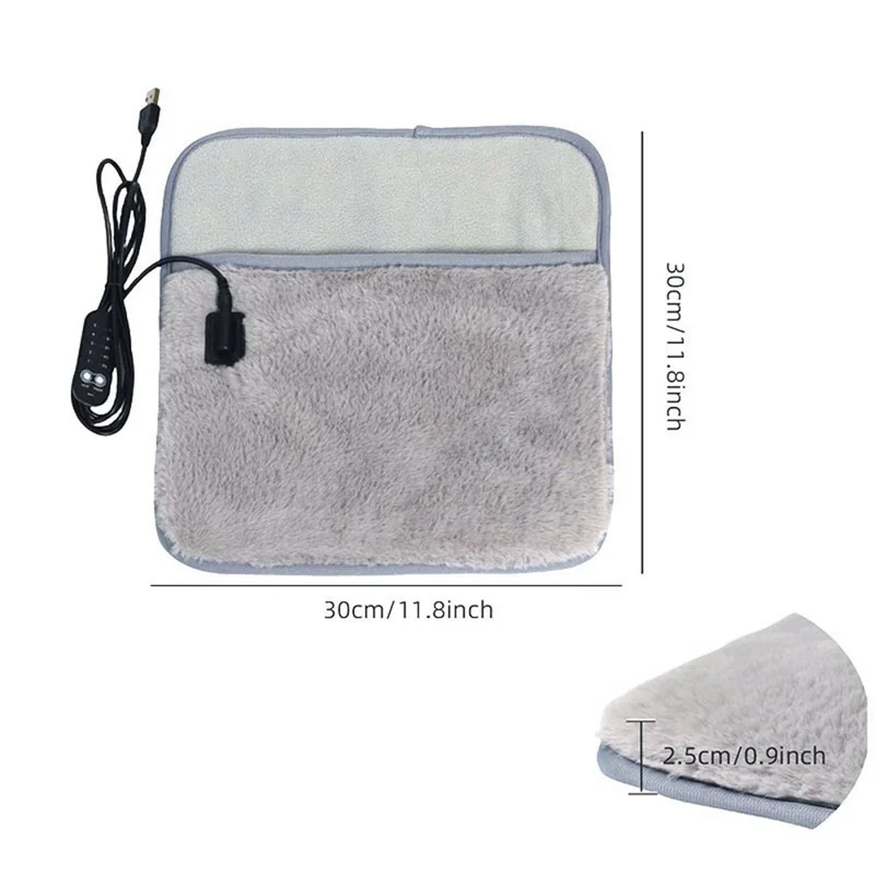 USB Heated Foot Warmer 5 Temperature Settings Washable Furry Electric Heating Pad with Timer