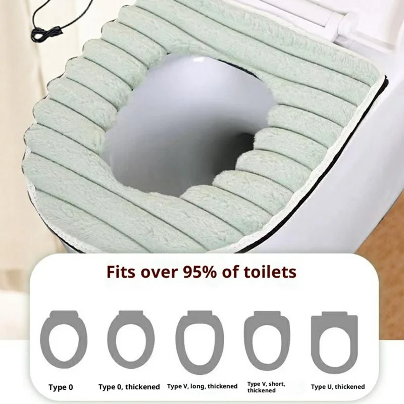 Striped USB Heated Toilet Seat Cover 5 Levels Temperature Control Washable Plush Heating Pad - Green