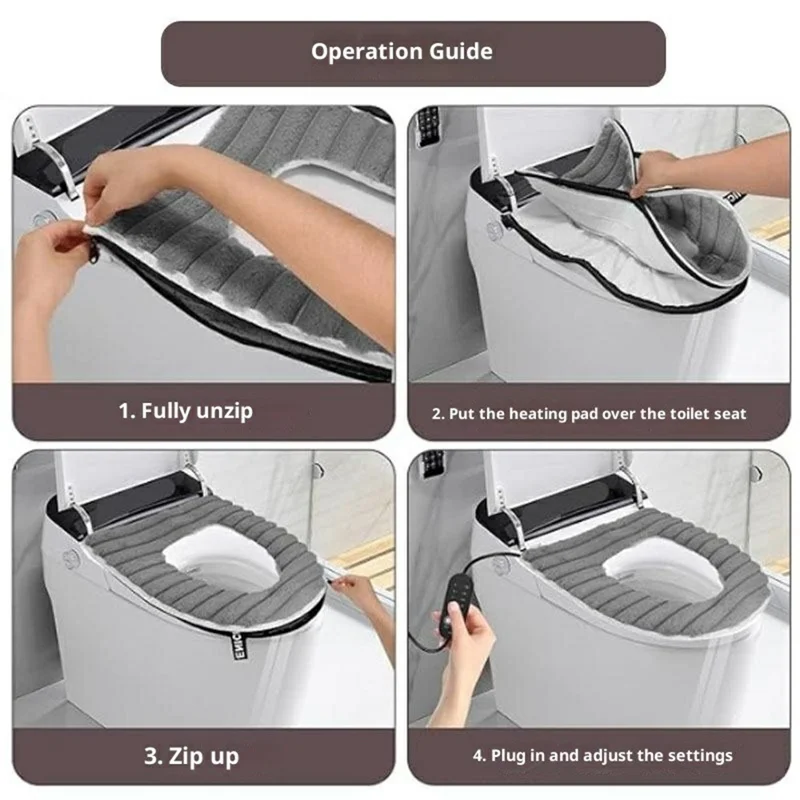 Striped USB Heated Toilet Seat Cover 5 Levels Temperature Control Washable Plush Heating Pad - Green