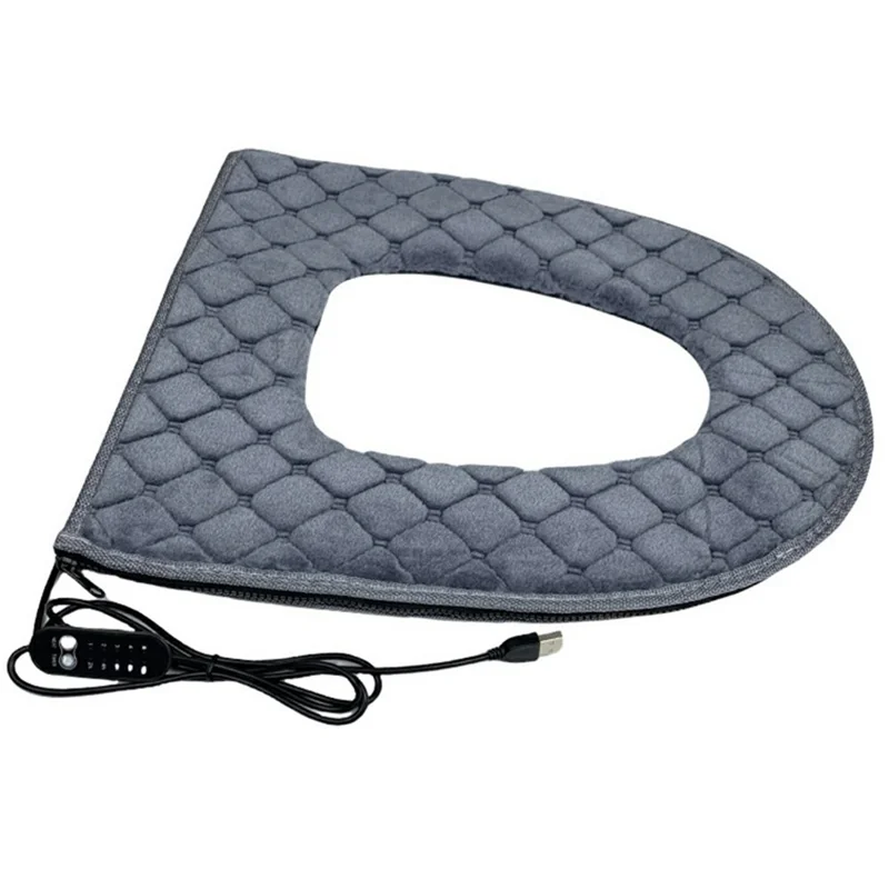 Ромбовидная текстура USB с подогревом, моющаяся плюшевая крышка для унитаза, 5 уровней быстрого нагрева с таймером - серый