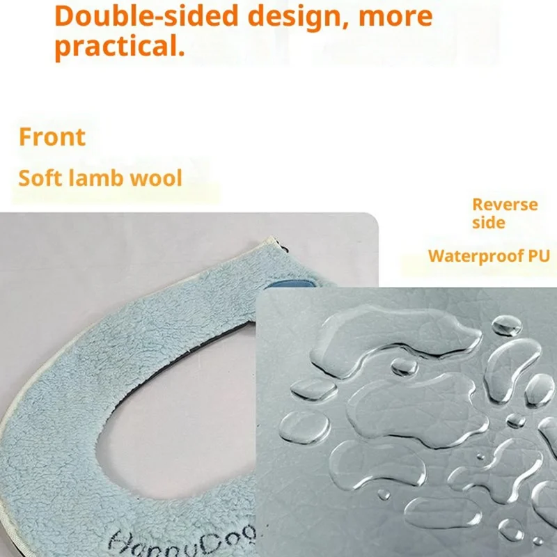 Cartoon Pattern USB Heated Toilet Seat Cover Washable Lamb Fleece 5 Levels Fast Heating Pad - Blue