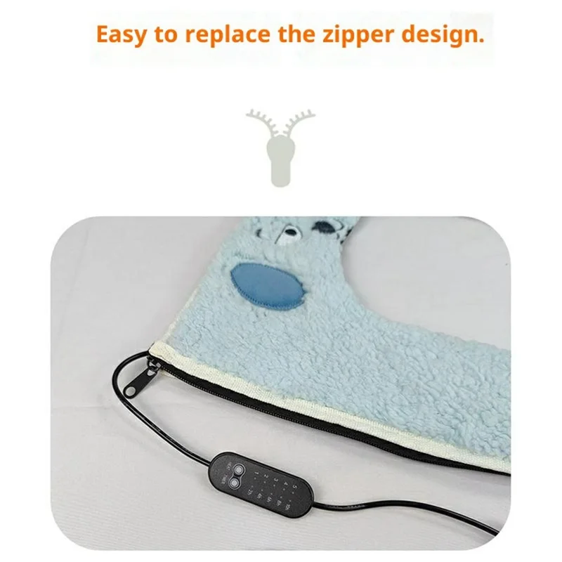 Cartoon Pattern USB Heated Toilet Seat Cover Washable Lamb Fleece 5 Levels Fast Heating Pad - Blue