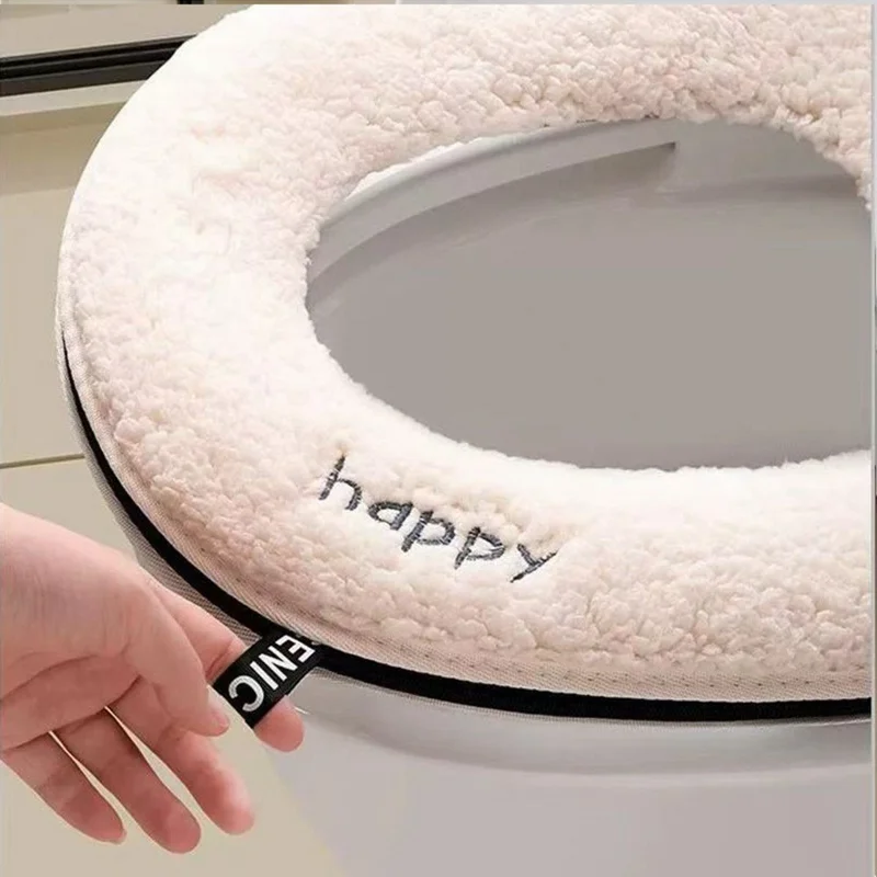 Cartoon Pattern USB Heated Toilet Seat Cover Washable Lamb Fleece 5 Levels Fast Heating Pad - Blue