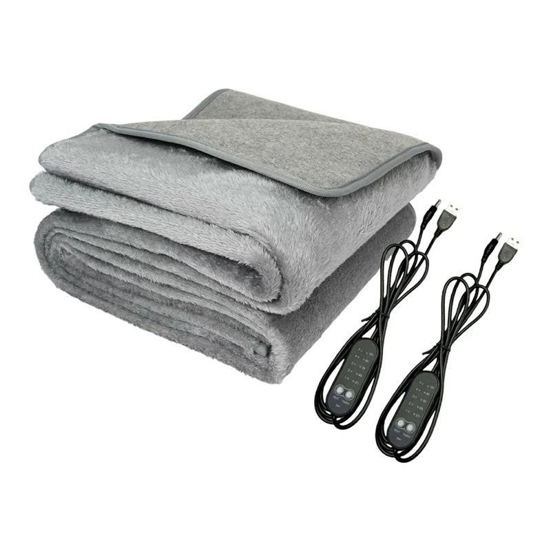 Coperta elettrica riscaldata USB da 160 x 150 cm con 5 impostazioni di temperatura, coperta riscaldante morbida e pelosa con timer - Grigio