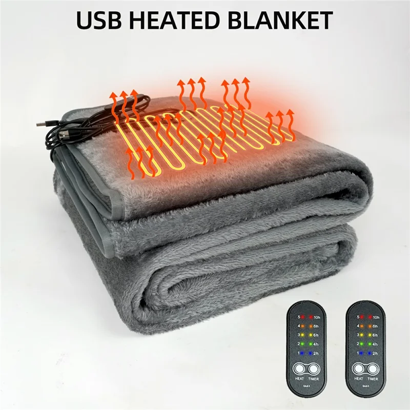 Coperta elettrica riscaldata USB da 160 x 150 cm con 5 impostazioni di temperatura, coperta riscaldante morbida e pelosa con timer - Grigio