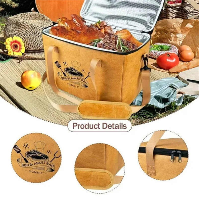 Sac Isotherme Réutilisable Grande Capacité pour BBQ, Sac à Fermeture Éclair pour Viande avec Couche d'Isolation en Film Aluminium