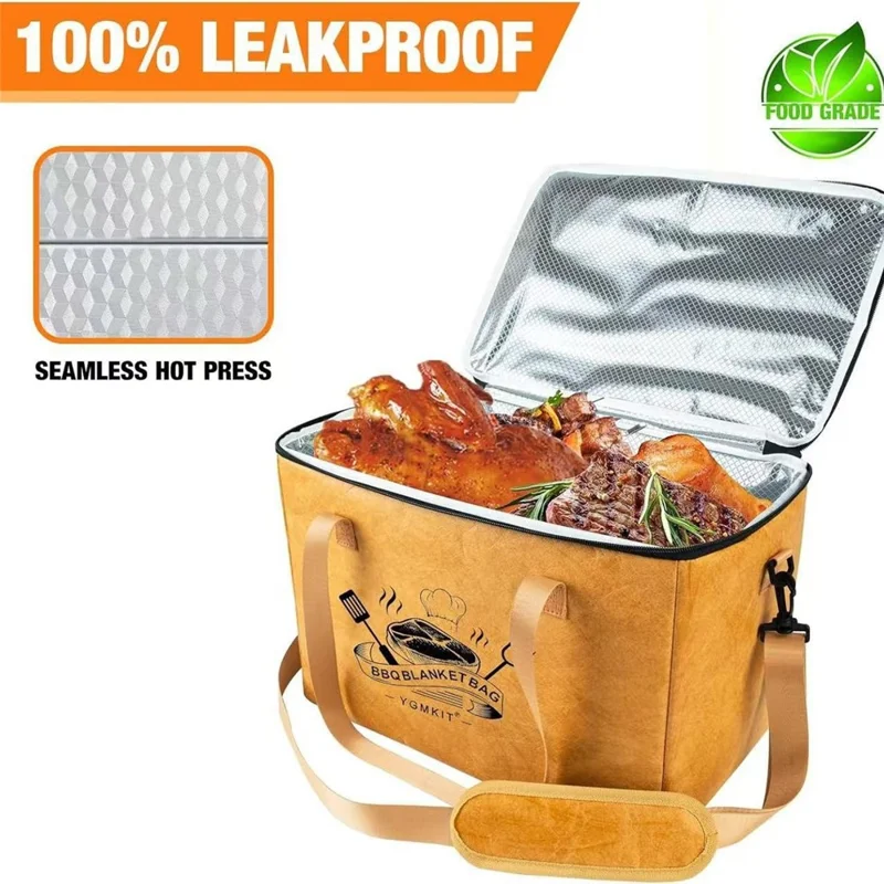 Sac Isotherme Réutilisable Grande Capacité pour BBQ, Sac à Fermeture Éclair pour Viande avec Couche d'Isolation en Film Aluminium