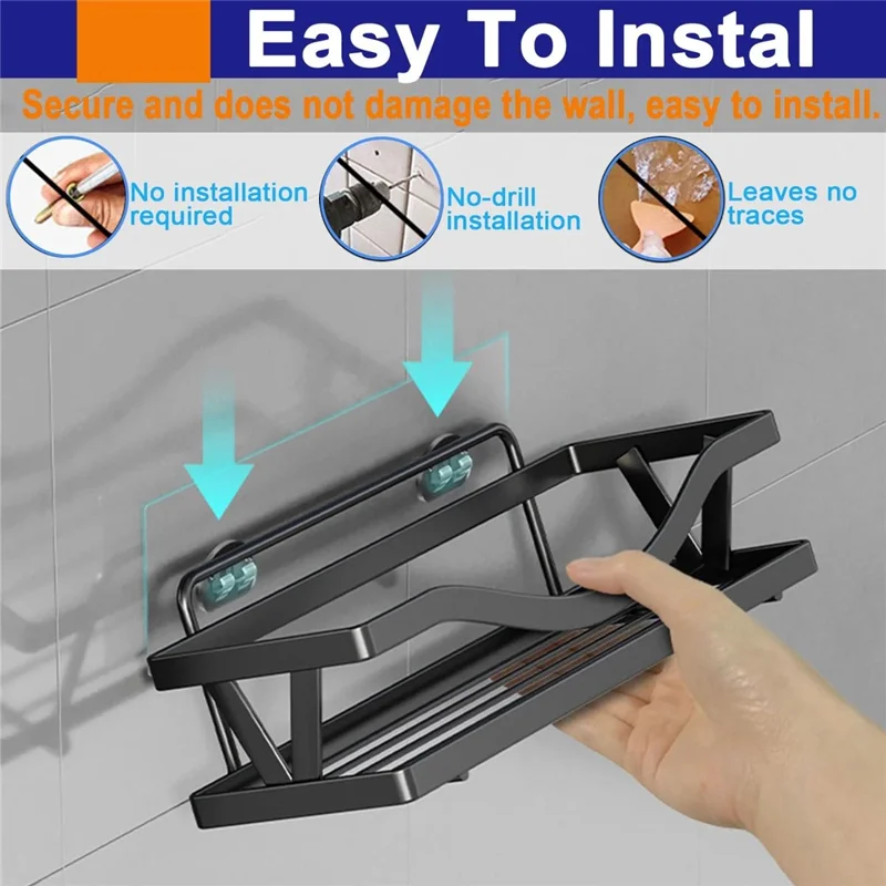 5 pièces / Ensemble d'étagères de salle de bain en acier au carbone Ensemble de rangement mural Organisateur de salle de bain Punching Free