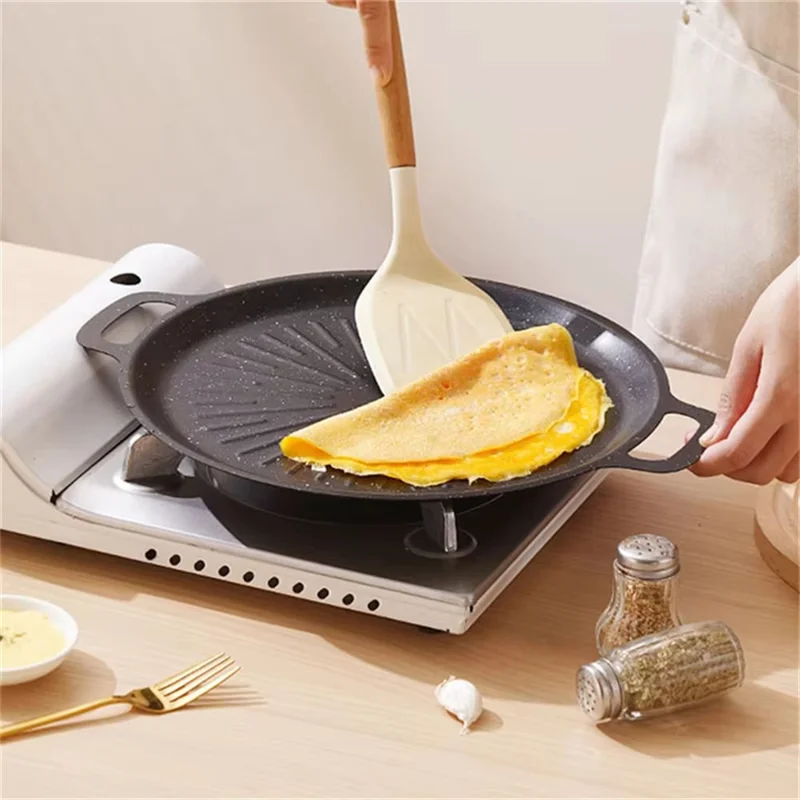 Frigideira de Grelhar Maifanite Antaderente Espessada de 30 cm Condução de Calor Rápida Bandeja de Assar Distribuição de Calor Uniforme - Preta