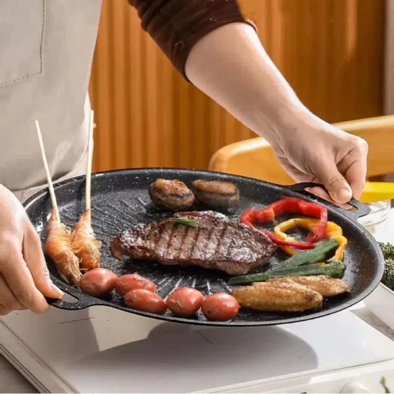 Poêle à griller en Maifanite de 34 cm, épaissie, antiadhésive, conductivité thermique rapide, plateau de cuisson à répartition uniforme de la chaleur - Noir