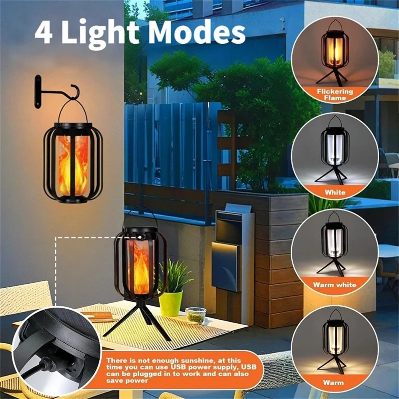 Fiamma Design Luce Solare con Supporto, 4 Modalità di Illuminazione Impermeabile IP65 Lampada Appesa per Giardino / Campeggio / Patio