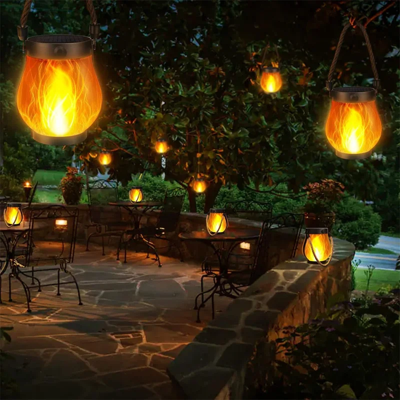 Luz Solar de Design de Chama com Corda de Cânhamo Pendurada para Decoração de Jardim / Pátio Iluminação Externa