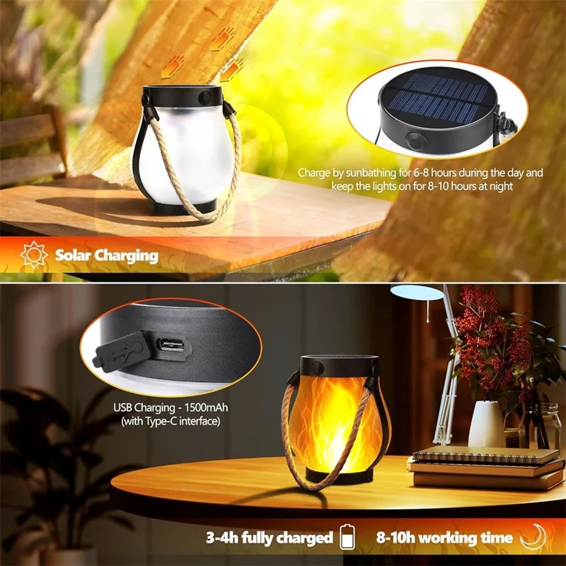 Luz Solar de Design de Chama com Corda de Cânhamo Pendurada para Decoração de Jardim / Pátio Iluminação Externa
