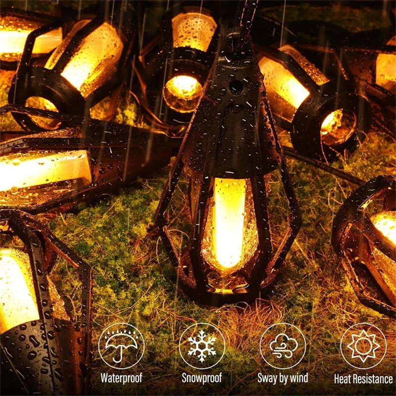 10 LEDs Realistic Flickering Flame Solar Powered String Light for Garden Patio Outdoor Decorative Lamp