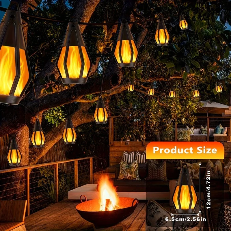 10 LEDs Realistic Flickering Flame Solar Powered String Light for Garden Patio Outdoor Decorative Lamp