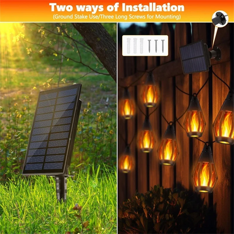 15 LEDs Realistic Flickering Flame Solar Powered String Light for Garden Patio Outdoor Decorative Lamp