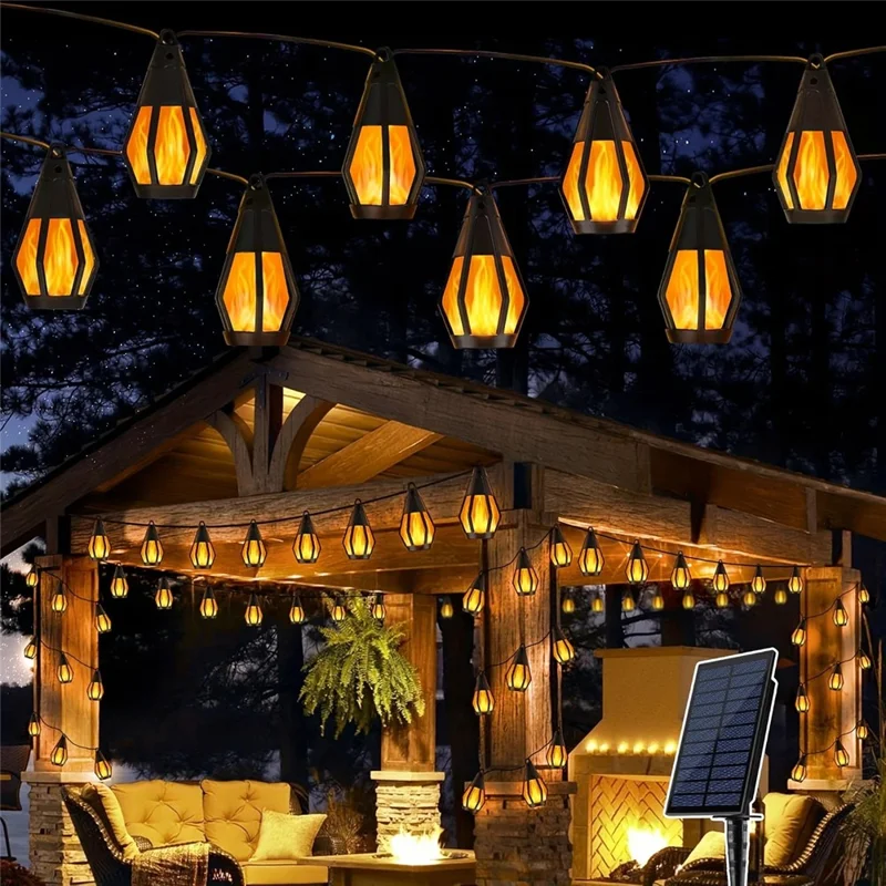 15 LEDs Realistic Flickering Flame Solar Powered String Light for Garden Patio Outdoor Decorative Lamp