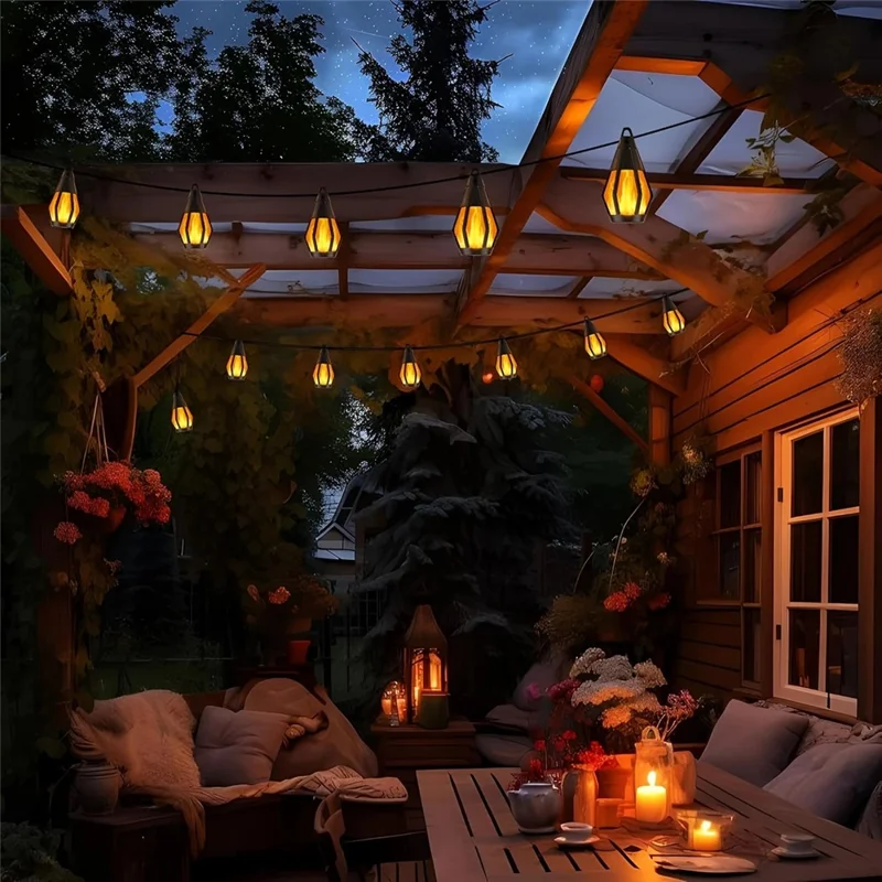 15 LEDs Realistic Flickering Flame Solar Powered String Light for Garden Patio Outdoor Decorative Lamp