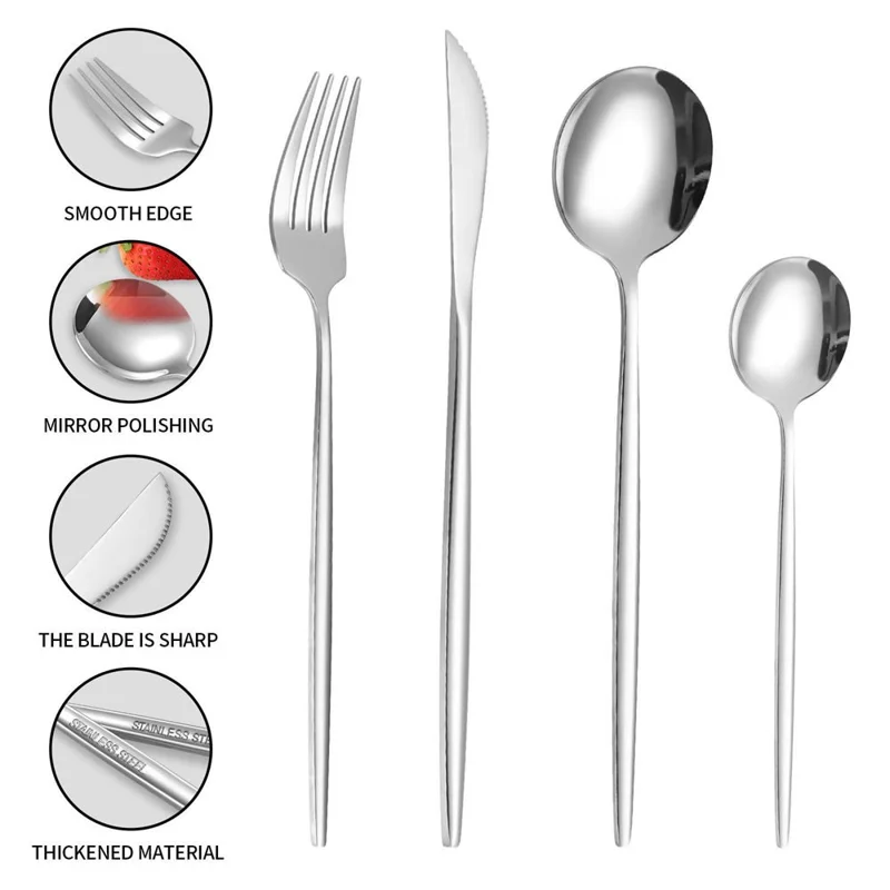 16Pcs Stainless Steel Cutlery Set with Knife Fork Spoon for 4 People Dishwasher Safe Dining Flatware (BPA Free, No FDA)