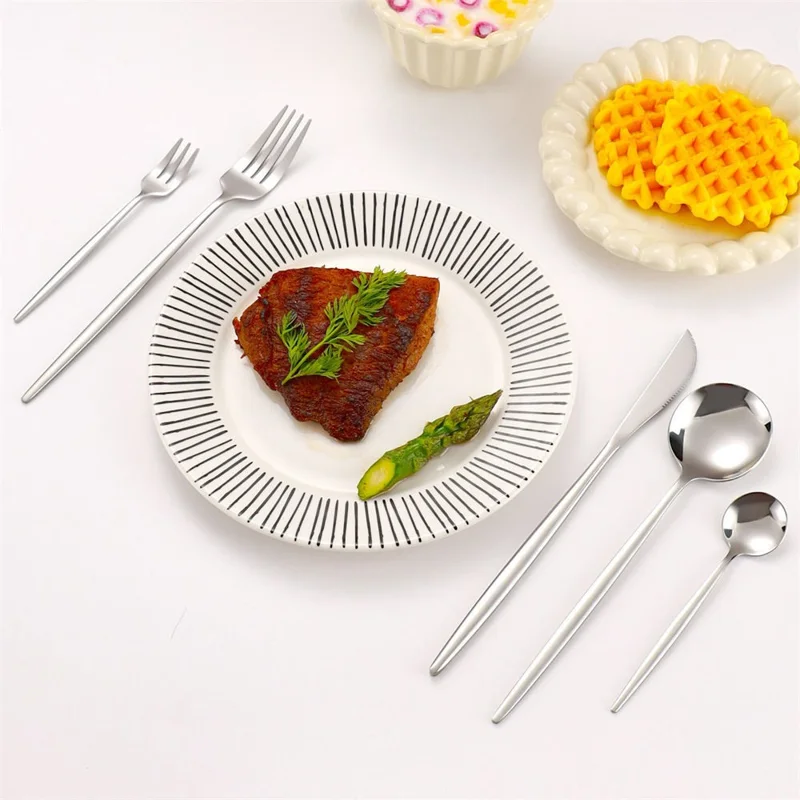 24Pcs Stainless Steel Cutlery Set with Knife Fork Spoon for 6 People Dishwasher Safe Dining Flatware (BPA Free, No FDA)