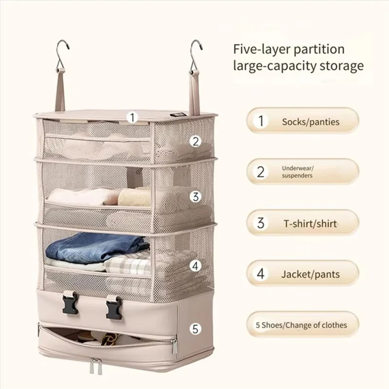Polyester Hanging Bag 5 Layer Partition Storage Bag Large Capacity for Socks Shirts Jackets