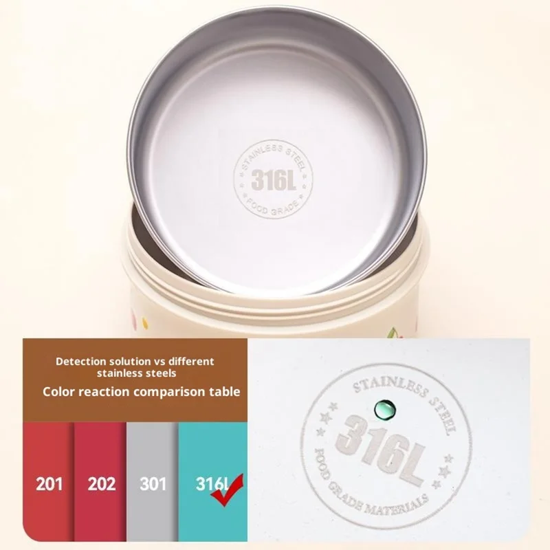 Cherry Pattern 316 Stainless Steel Lunch Box 440ML Portable Bento Container Microwave Safe for Students  /  Office Workers (No FDA)