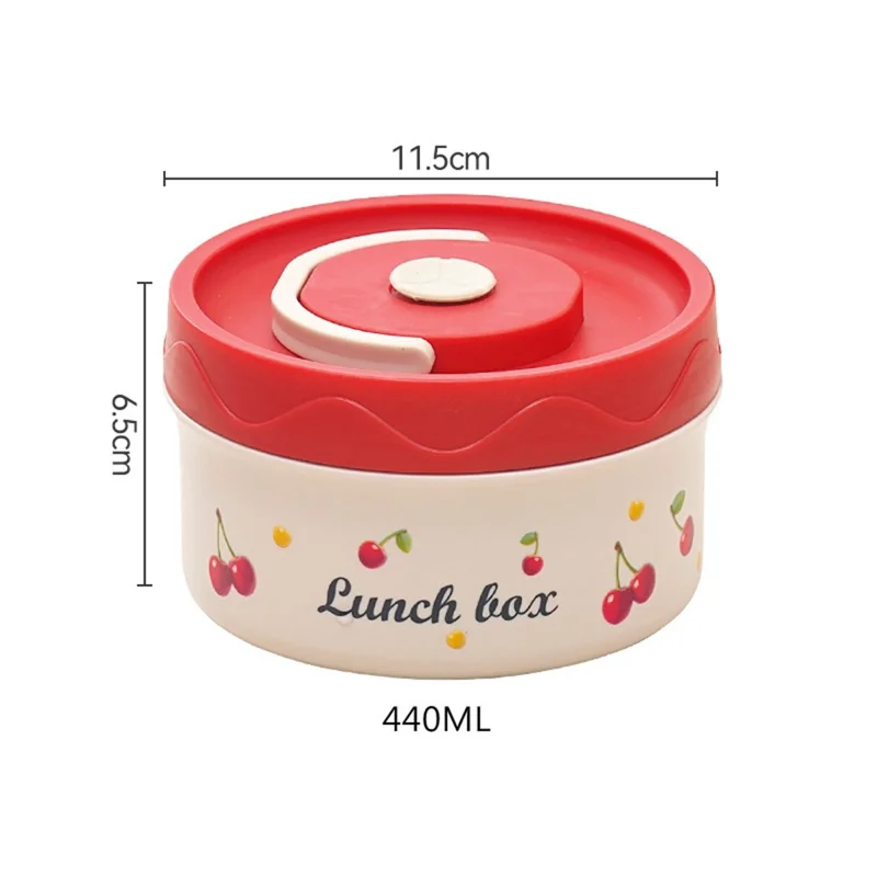 Cherry Pattern 316 Stainless Steel Lunch Box 440ML Portable Bento Container Microwave Safe for Students  /  Office Workers (No FDA)
