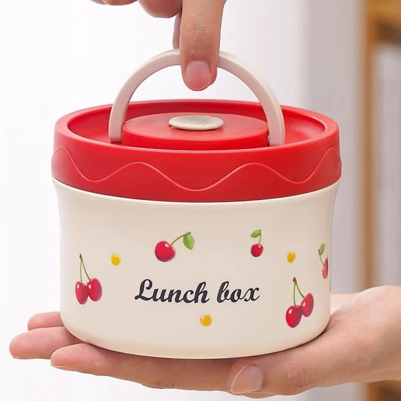 Scatola Pranzo in Acciaio Inossidabile 316 con Motivo Ciliegia, 600ML, Contenitore Bento Portatile, Sicuro per Microonde per Studenti e Lavoratori d'Ufficio (Senza FDA)