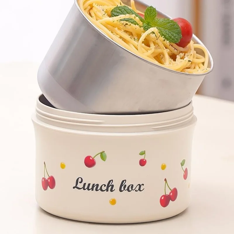 Scatola Pranzo in Acciaio Inossidabile 316 con Motivo Ciliegia, 600ML, Contenitore Bento Portatile, Sicuro per Microonde per Studenti e Lavoratori d'Ufficio (Senza FDA)