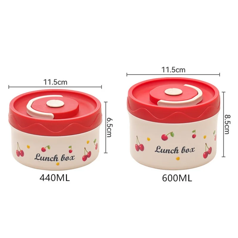 316 Stainless Steel Lunch Box Set with 2Pcs 600ML + 440ML + Insulated Bag Cherry Pattern Design for Students  /  Office Workers (No FDA)