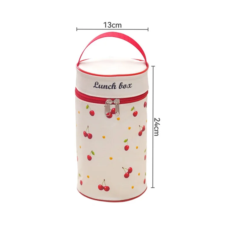 316 Stainless Steel Lunch Box Set with 2Pcs 600ML + 440ML + Insulated Bag Cherry Pattern Design for Students  /  Office Workers (No FDA)