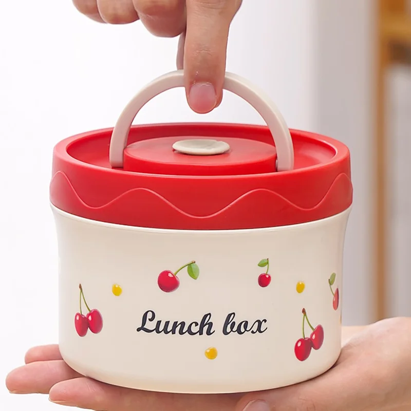 316 Stainless Steel Lunch Box Set with 2Pcs 600ML + 440ML + Insulated Bag Cherry Pattern Design for Students  /  Office Workers (No FDA)