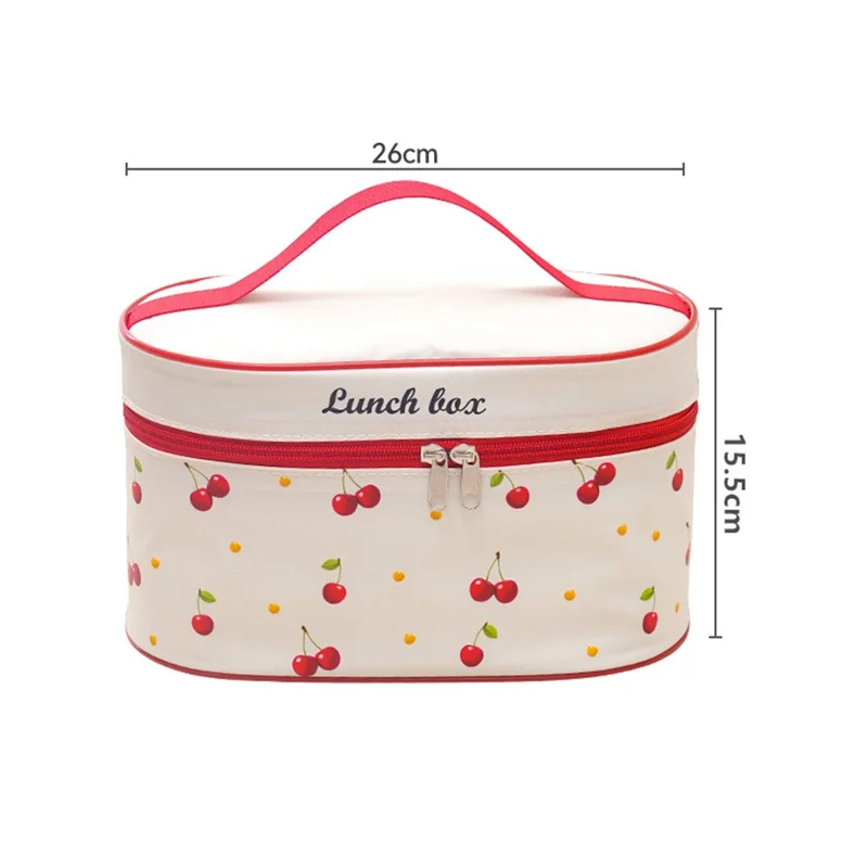 316 Stainless Steel Lunch Box Set with 2Pcs 600ML + 2Pcs 440ML + Insulated Bag Cherry Pattern Design for Students  /  Office Workers (No FDA)