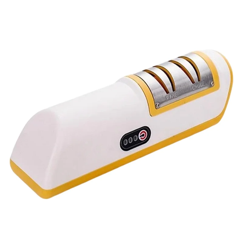 Electric Sharpener Battery Powered Kitchen Tool Knife Grinder with Speed Settings Fast Sharpening - Yellow