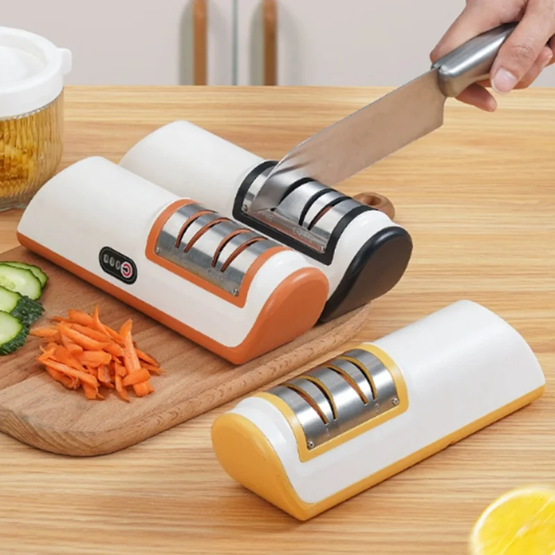 Electric Sharpener Battery Powered Kitchen Tool Knife Grinder with Speed Settings Fast Sharpening - Yellow