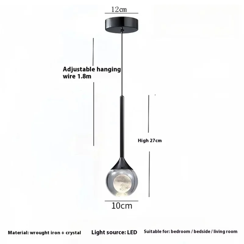 Crystal Moon Pendant Light 5W LED 3 Colors Light for Kitchen Bedroom Living Room - Black
