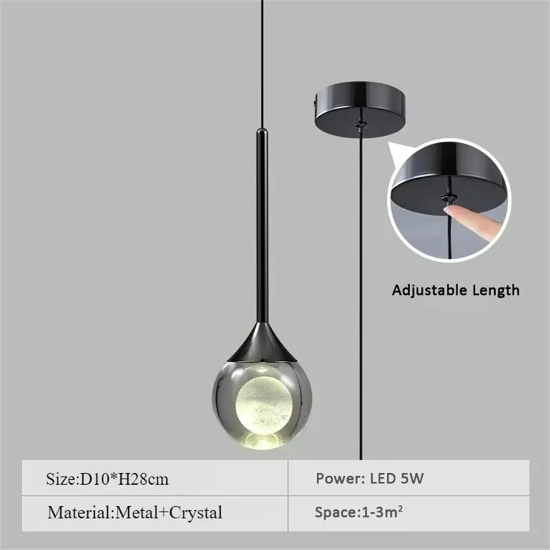 Crystal Moon Pendant Light 5W LED 3 Colors Light for Kitchen Bedroom Living Room - Black