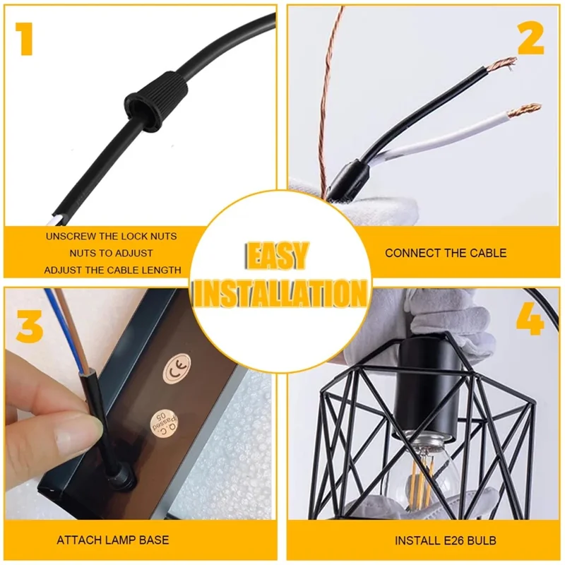 Pendant Light Rectangle Ceiling Plate with 3 Lighting Metal Cage Lampshade (E27 Lamp Cap, without Bulb)