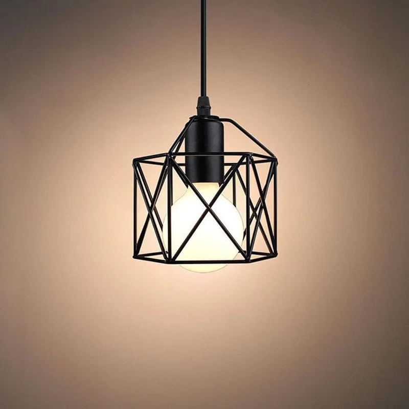 Pendant Light Rectangle Ceiling Plate with 3 Lighting Metal Cage Lampshade (E27 Lamp Cap, without Bulb)