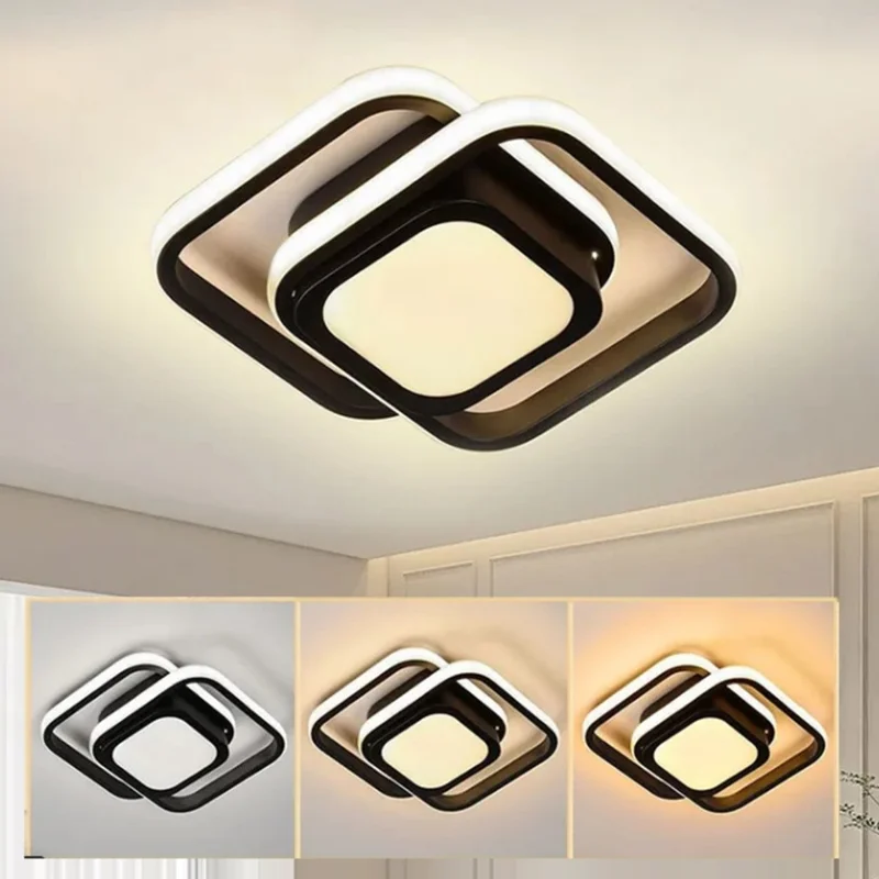 Square LED Ceiling Light 3 Color Temperature Adjustable for Entryway / Hallway / Closet / Balcony - Black